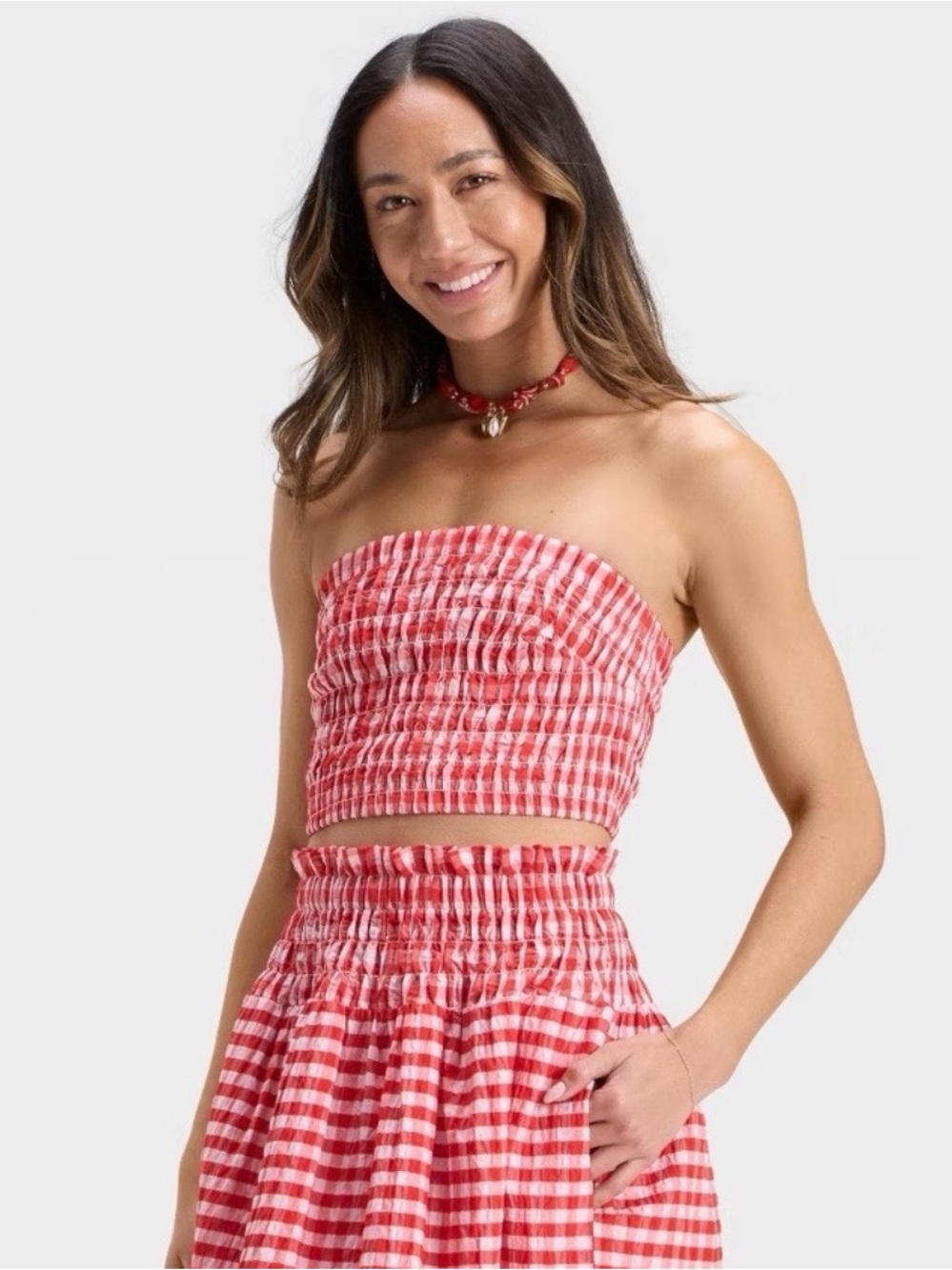 NWT Universal Thread Gingham Smocked Tube Top, Red/White, Size S